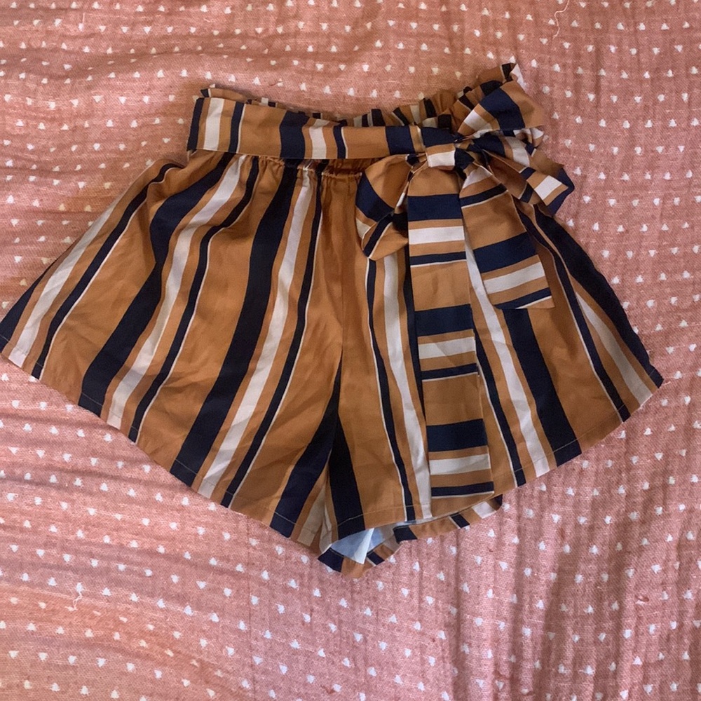 SheIn Tan and Navy Striped Shorts